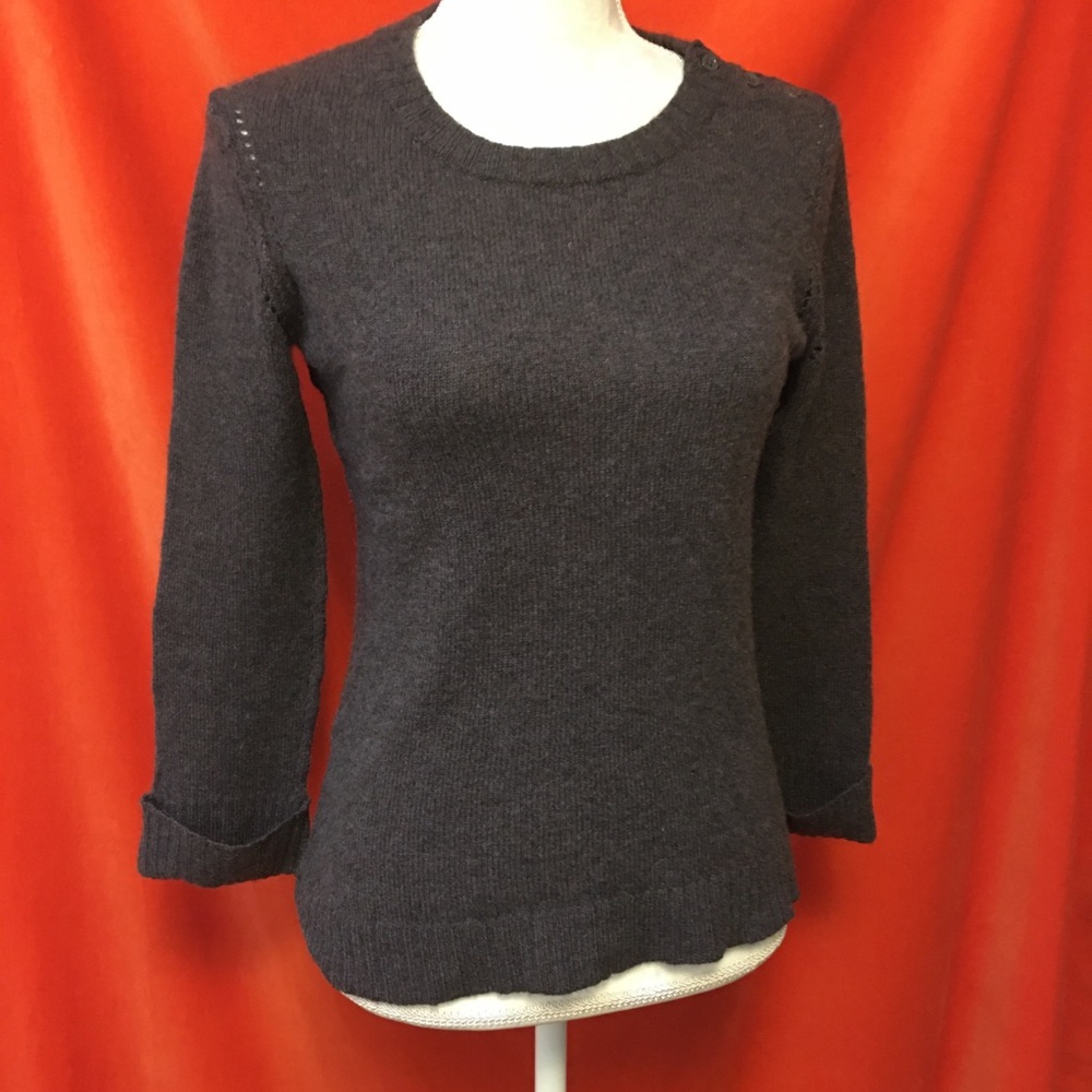 Inhabit cashmere crewneck sweater pointelle trim bark size l slim fit